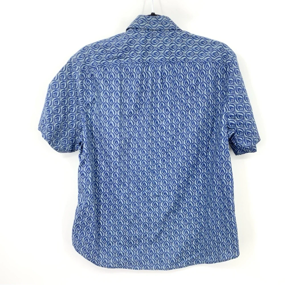 J Crew Men‎ Size Medium Shirt Short Sleeve Top Blue Gray Printed Stretch Flex